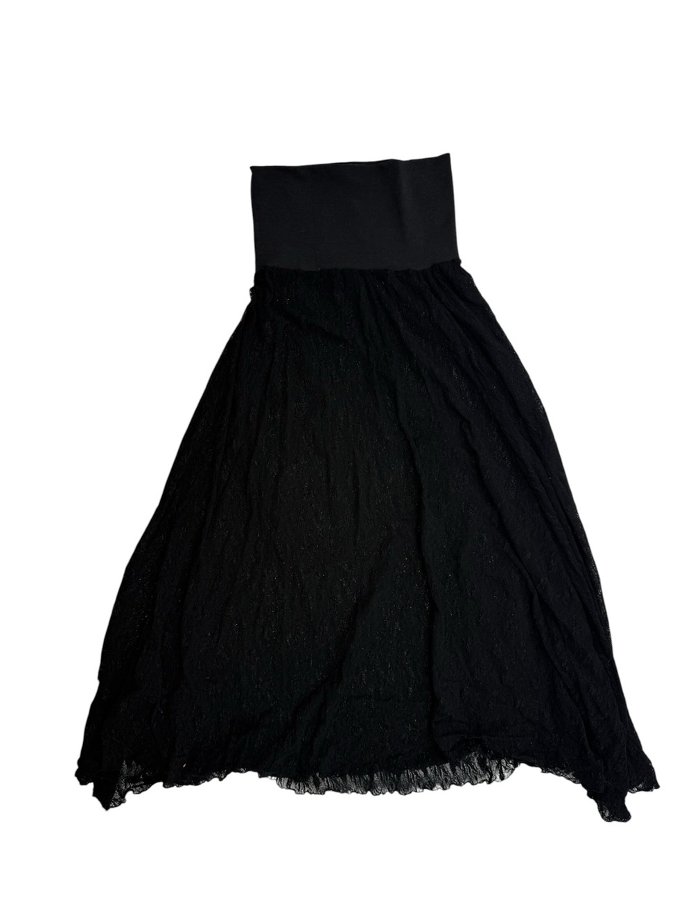 Black Lace Asymmetrical Midi Skirt Dress Sheer Stretch Waist Dark Feminine Goth - Picture 14 of 16